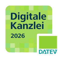 Logo der "Digitalen Kanzlei 2026" in grünen Farbtönen, mit dem Schriftzug "Digitale Kanzlei 2026" und dem Logo von DATEV.